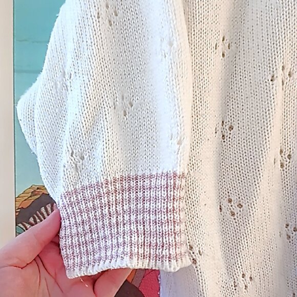 Vintage 80's Mademoiselle White & Pink Knit Sweater Size Medium - Picture 2 of 5